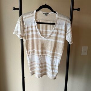 James Perse Beige and White Striped Short Sleeve Tee